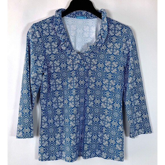 J. McLaughlin Catalina Cloth Durham Shirt Medium Ruffle‎ Stretch Nautical Beach - Picture 1 of 8